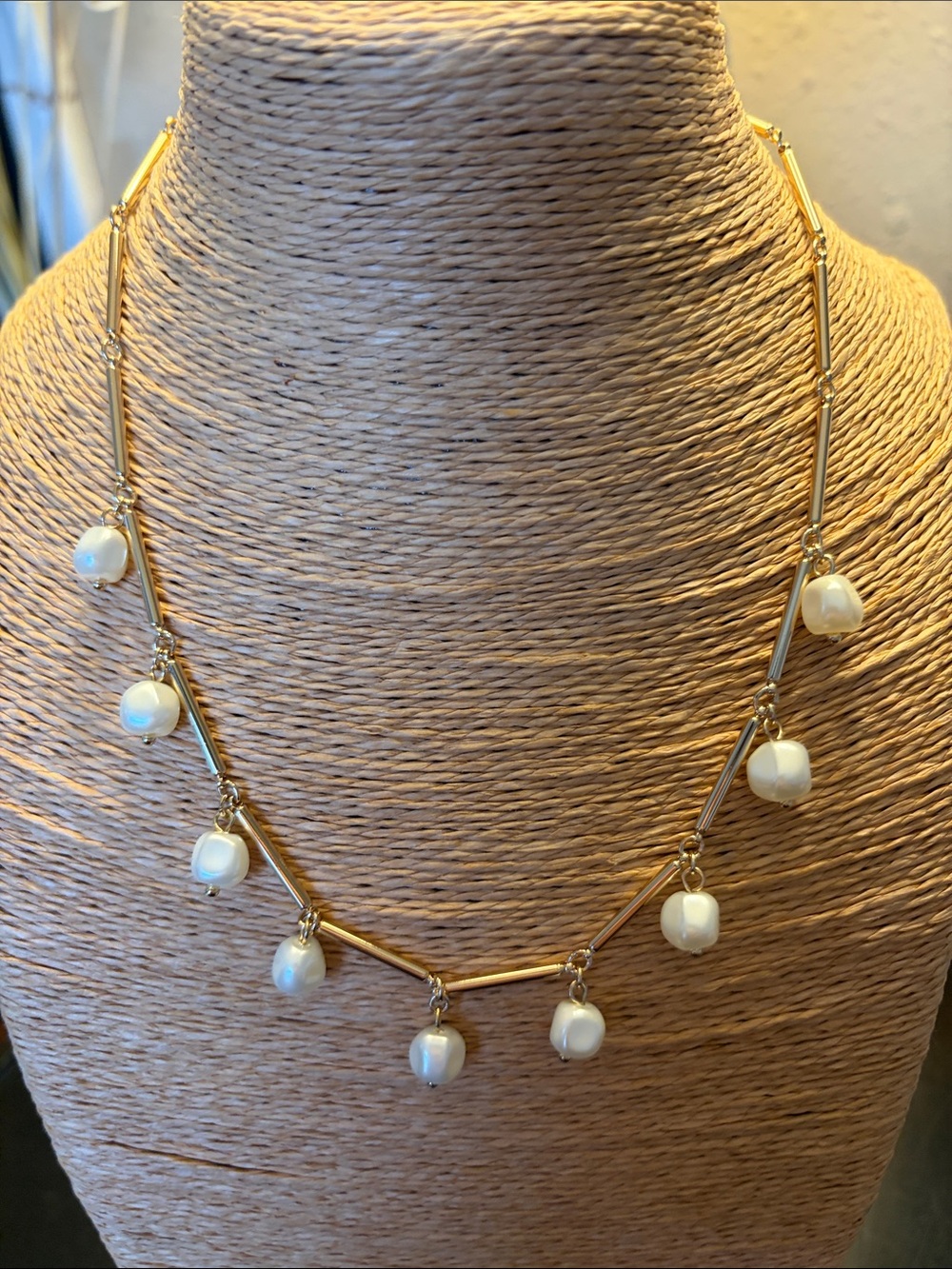 Ralph Lauren Gold-Tone Bar Necklace with Cream Pearl Drops